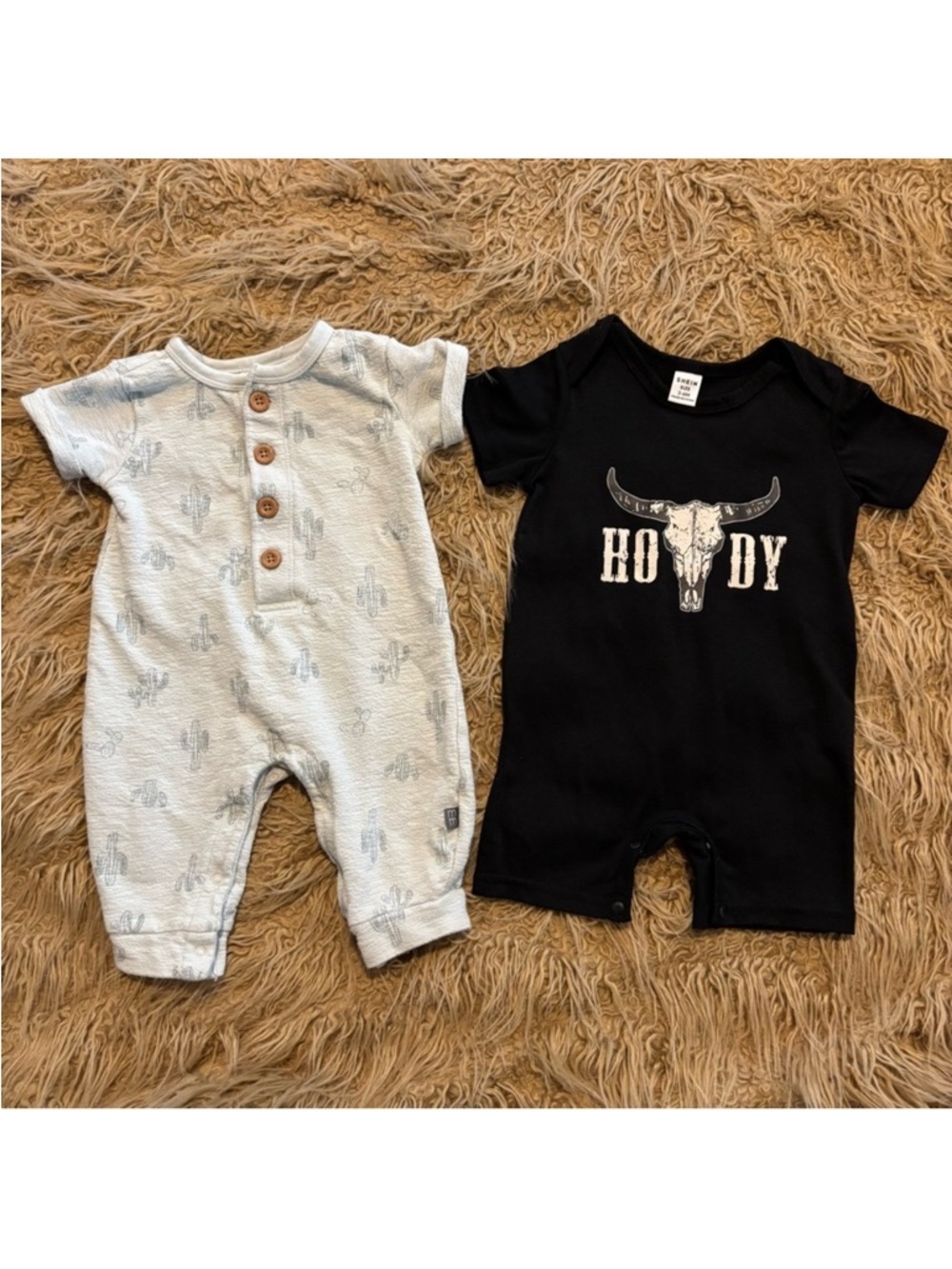 Southwest Baby Rompers Mint Green Cactus & Black “Howdy” Spring Summer Lot 3-6mo